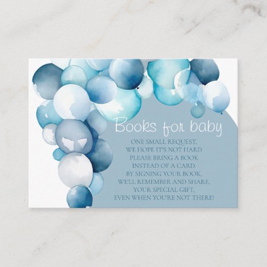 赤ちゃんブルー風船アーチ赤ちゃんシャワー用の本 エンクロージャーカード (正面)