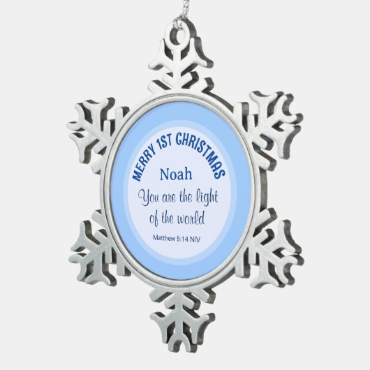 赤ちゃんブルー1stクリスマスクリスバイブル聖書名 スノーフレークピューターオーナメント (右)