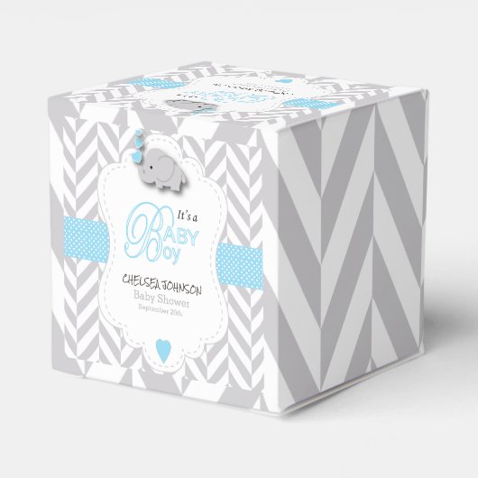 赤ちゃんブルー，白い灰色の象の赤ちゃんシャワー フェイバーボックス (裏面サイド)