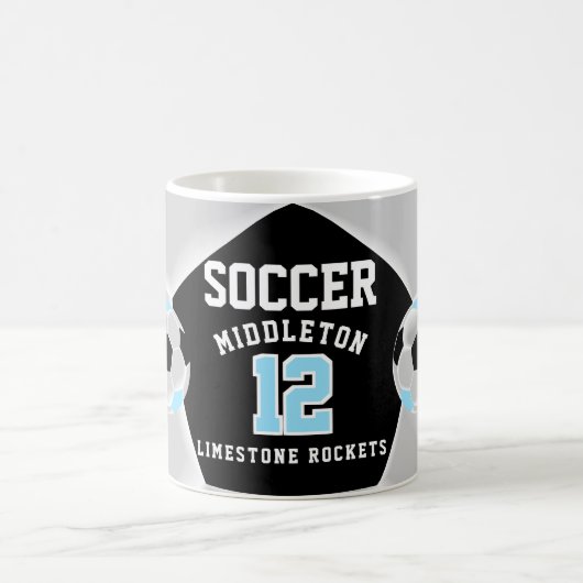 赤ちゃんブルー,白黒⚽サッカースポーツ コーヒーマグカップ (中央)