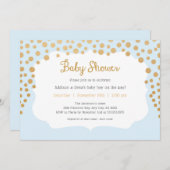 赤ちゃんブルー+金ゴールドフェイク男の子シャワー 招待状 (正面/裏面)