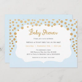 赤ちゃんブルー+金ゴールドフェイク男の子シャワー 招待状