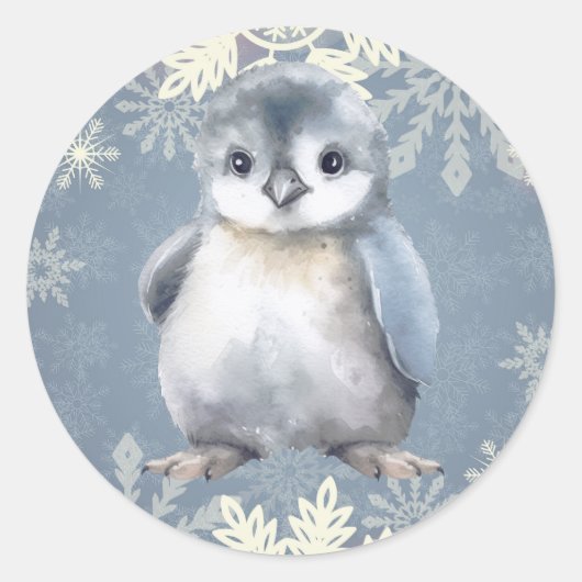 赤ちゃんペンギンの雪の結晶ステッカー ラウンドシール (正面)