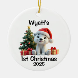 赤ちゃんホッキョクグマのクリスマス セラミックオーナメント
