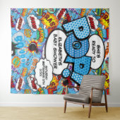 赤ちゃんポップ・アートののシャワーの青い背景 タペストリー (インサイチュ(横))