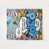 赤ちゃんポップ・アートののシャワーの青い背景 タペストリー (正面(横))