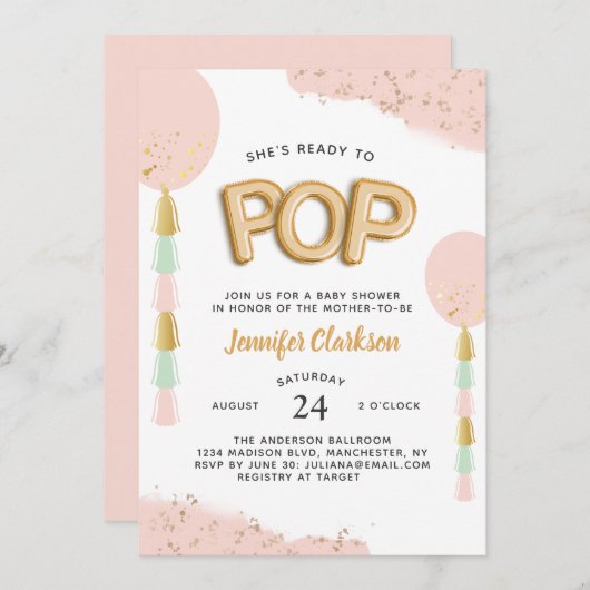 赤ちゃんポップ・アートののシャワー風船 招待状 (正面/裏面)