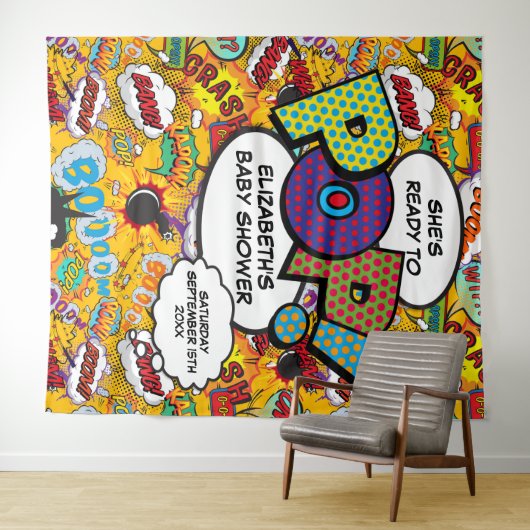 赤ちゃんポップ・アートのシャワーおもしろい写真の背景 タペストリー (インサイチュ(横))