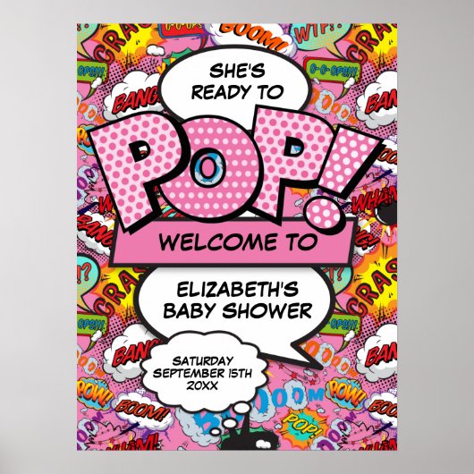 赤ちゃんポップ・アートのシャワーのピンクのウェルカムサイン ポスター (正面)