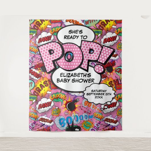 赤ちゃんポップ・アートのシャワーのピンクの写真の背景 タペストリー (正面)