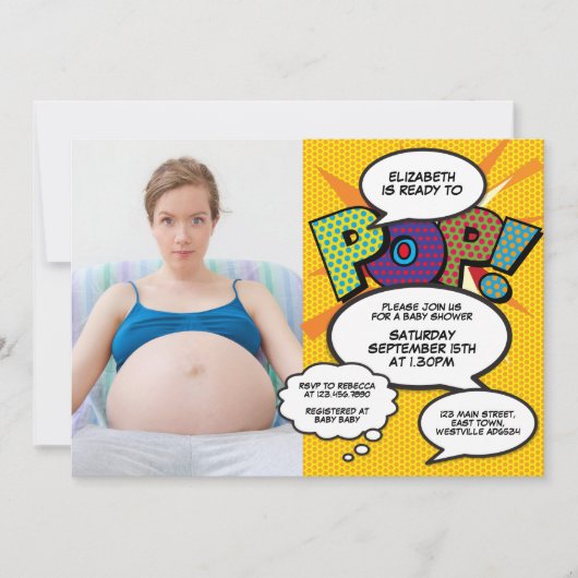 赤ちゃんポップ・アートのシャワーのモダンおもしろい写真 招待状 (正面)