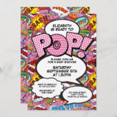 赤ちゃんポップ・アートのシャワーモダンピンク 招待状 (正面/裏面)