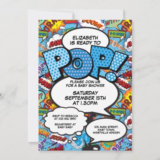 赤ちゃんポップ・アートのシャワー漫画ブックブモダンルー 招待状 (正面)
