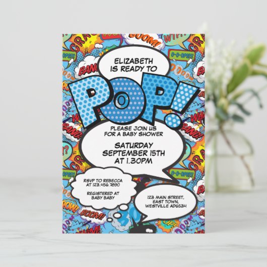 赤ちゃんポップ・アートのシャワー漫画ブックブモダンルー 招待状 (スタンド正面)
