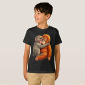 赤ちゃんマカクが抱きしめるぬいぐみの可愛い猿の猿 Tシャツ (正面フル)