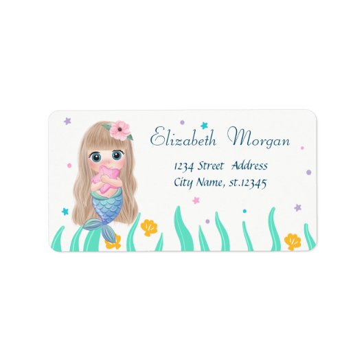 赤ちゃんマーメイド,貝殻,海 ラベル (正面)
