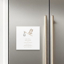 赤ちゃんミニマルシャワー水彩コウノトリ マグネット招待状