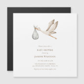 赤ちゃんミニマルシャワー水彩コウノトリ マグネット招待状 (正面/裏面)