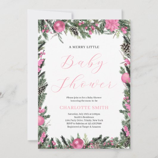 赤ちゃんメリーのシャワーをピンクにする 招待状 (正面)