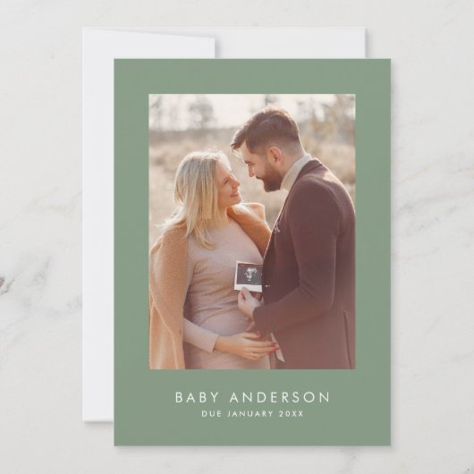 赤ちゃんモダンのシャワーのセージエレガント緑の写真 招待状 (裏面)