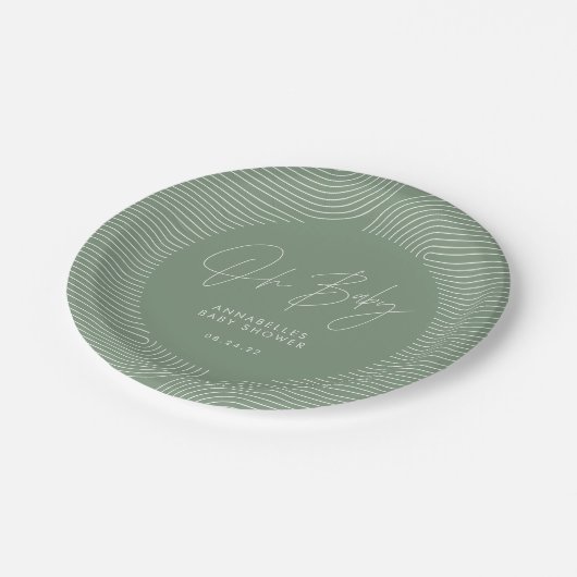 赤ちゃんモダンのシャワーの緑のジオメトエレガントリ ペーパープレート (アングル)