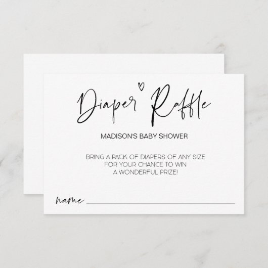 赤ちゃんモダンシャワーおむつラッフルゲームカード エンクロージャーカード (正面/裏面)