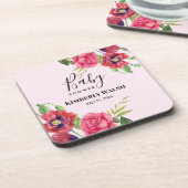 赤ちゃんモダンシャワー赤ピンクの花と淡いピンク コースター (左側)