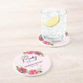 赤ちゃんモダンシャワー赤ピンクの花と淡いピンク コースター (側面)