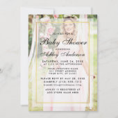 赤ちゃんモダンシャワー金ゴールドピンクのオーバーレイ写真 招待状 (正面)