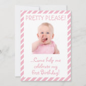 赤ちゃんユーモアのあるガール生誕生日会の招待状 招待状 (正面)