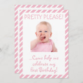 赤ちゃんユーモアのあるガール生誕生日会の招待状 招待状 (正面/裏面)