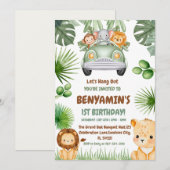 赤ちゃんライオンと一緒に遊ぼう　ファーストバースデー　緑の草原で 招待状 (正面/裏面)