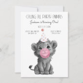 赤ちゃんライオンのキューブ 黒と白の誕生日 招待状 (正面)