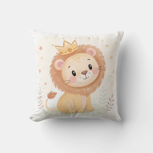 赤ちゃんライオンの保育園 - 子供部屋のための可愛い動物のプリント クッション (正面)