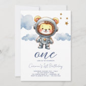 赤ちゃんライオンの宇宙飛行士 1歳の誕生日 招待状 (正面)