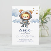 赤ちゃんライオンの宇宙飛行士 1歳の誕生日 招待状 (スタンド正面)