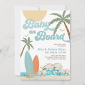 赤ちゃん乗船中！ベイビーシャワー スプリンクル サーフィン シャワー 招待状 (正面)