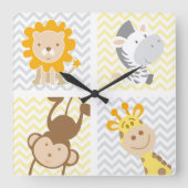 赤ちゃん動物のイラストレーション スクエア壁時計 (正面)