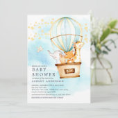 赤ちゃん動物の気球ライド ベビーボーイシャワー 招待状 (スタンド正面)
