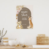 赤ちゃん動物の茶色の赤ちゃんシャワー歓迎サイン ポスター (キッチン)
