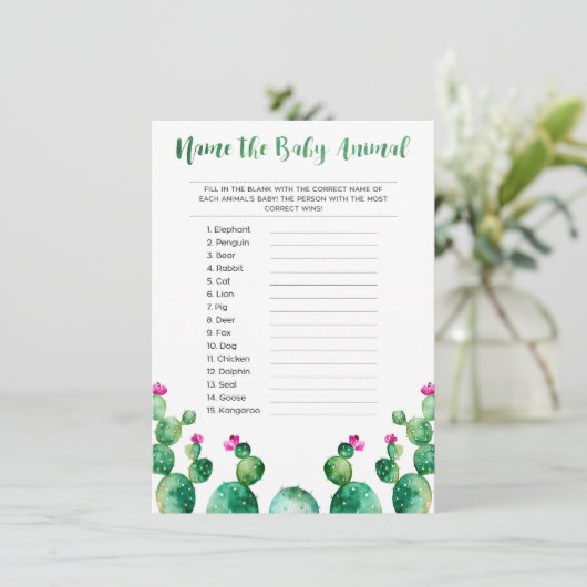 赤ちゃん動物の赤ちゃんシャワーゲームカードに名前を付ける エンクロージャーカード (スタンド正面)