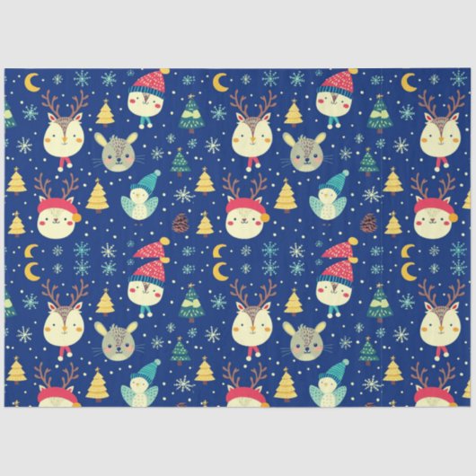 赤ちゃん動物の雪の三日月のクリスマス 薄葉紙 (正面)