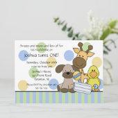 赤ちゃん動物の1歳の誕生日パーティの招待状 招待状 (スタンド正面)