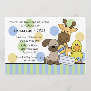 赤ちゃん動物の1歳の誕生日パーティの招待状 招待状