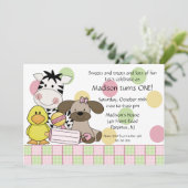 赤ちゃん動物の1歳誕生日ガール招待状 招待状 (スタンド正面)