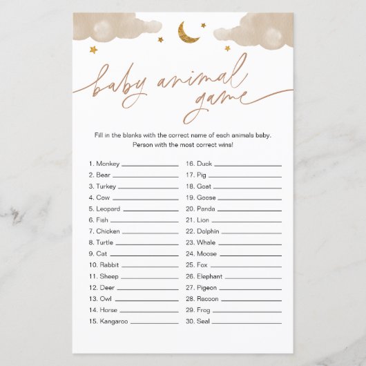 赤ちゃん動物ゲームキラキラ小さな星の赤ちゃんシャワー (正面)