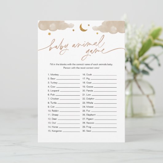 赤ちゃん動物ゲームキラキラ小さな星の赤ちゃんシャワー 招待状 (スタンド正面)