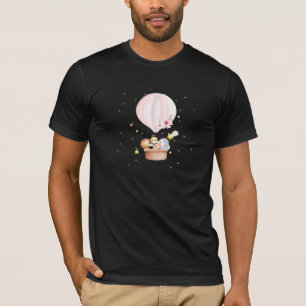 赤ちゃん動物サファリでピンクのホットエアバルーンシャツ Tシャツ