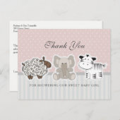 赤ちゃん動物ピンク赤ちゃんシャワーありがとう ポストカード (正面/裏面)