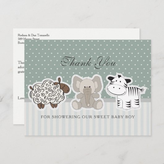 赤ちゃん動物緑の赤ちゃんシャワーありがとう ポストカード (正面/裏面)